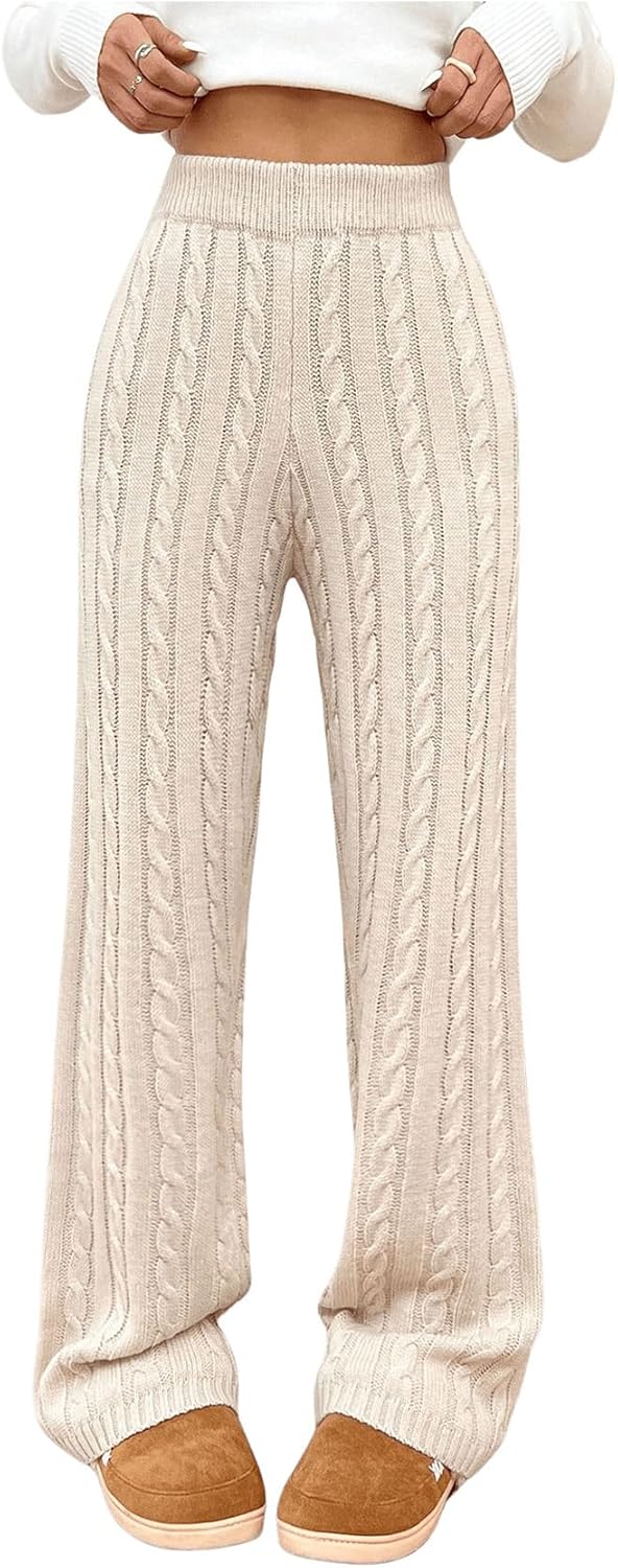 Women’s Solid Color Elastic High Waist Pants Straight Leg Knitted Pant Streetwear