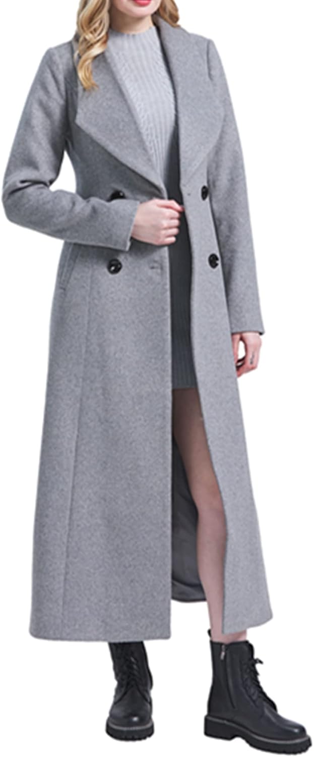 Women’s Charming Long Wool Trench Coat Winter Double Breasted Classic Warm Thick Jacket
