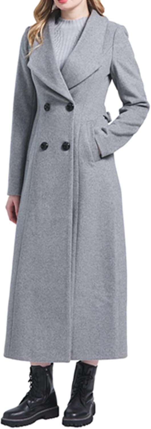 Women’s Charming Long Wool Trench Coat Winter Double Breasted Classic Warm Thick Jacket