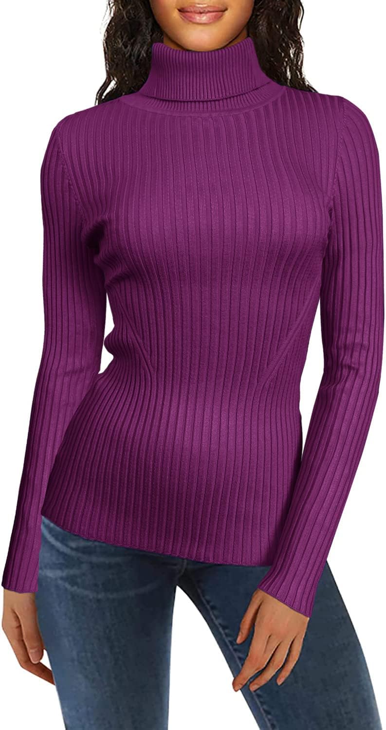 Turtleneck Ribbed Sweaters for Women Cute Sexy Knitted Warm Fitted Sweater