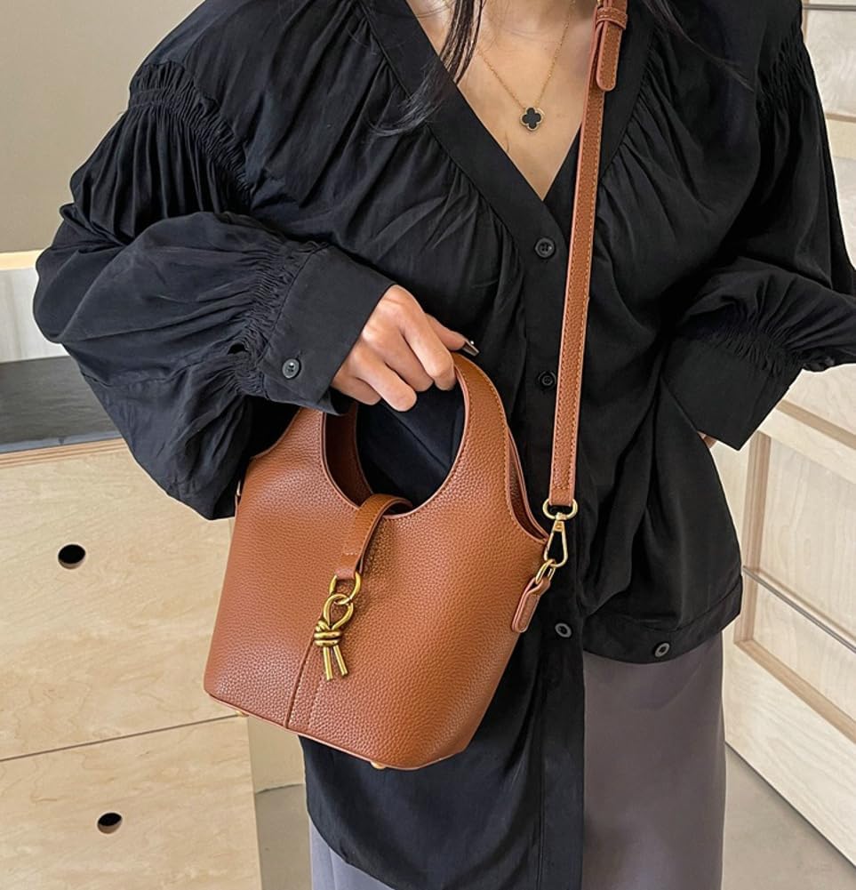 Women Bucket Bag PU Leather Bag Fashion Shoulder Crossbody Bag Vintage Tote Bag Small Handabg Purse